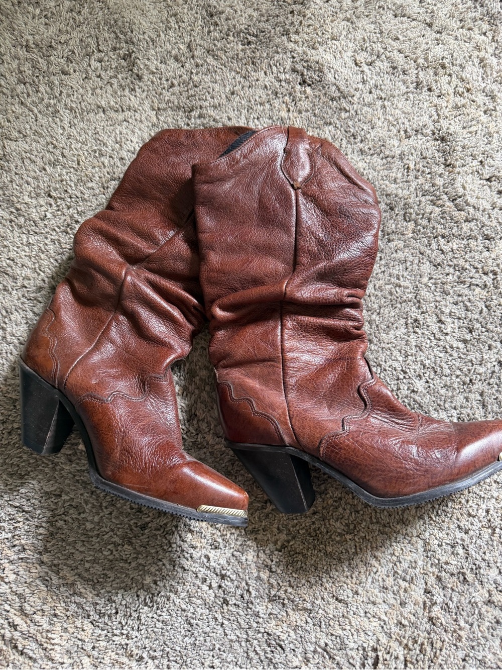 Women's Brown Leather Western Heeled Boots - Classic Cowboy Style